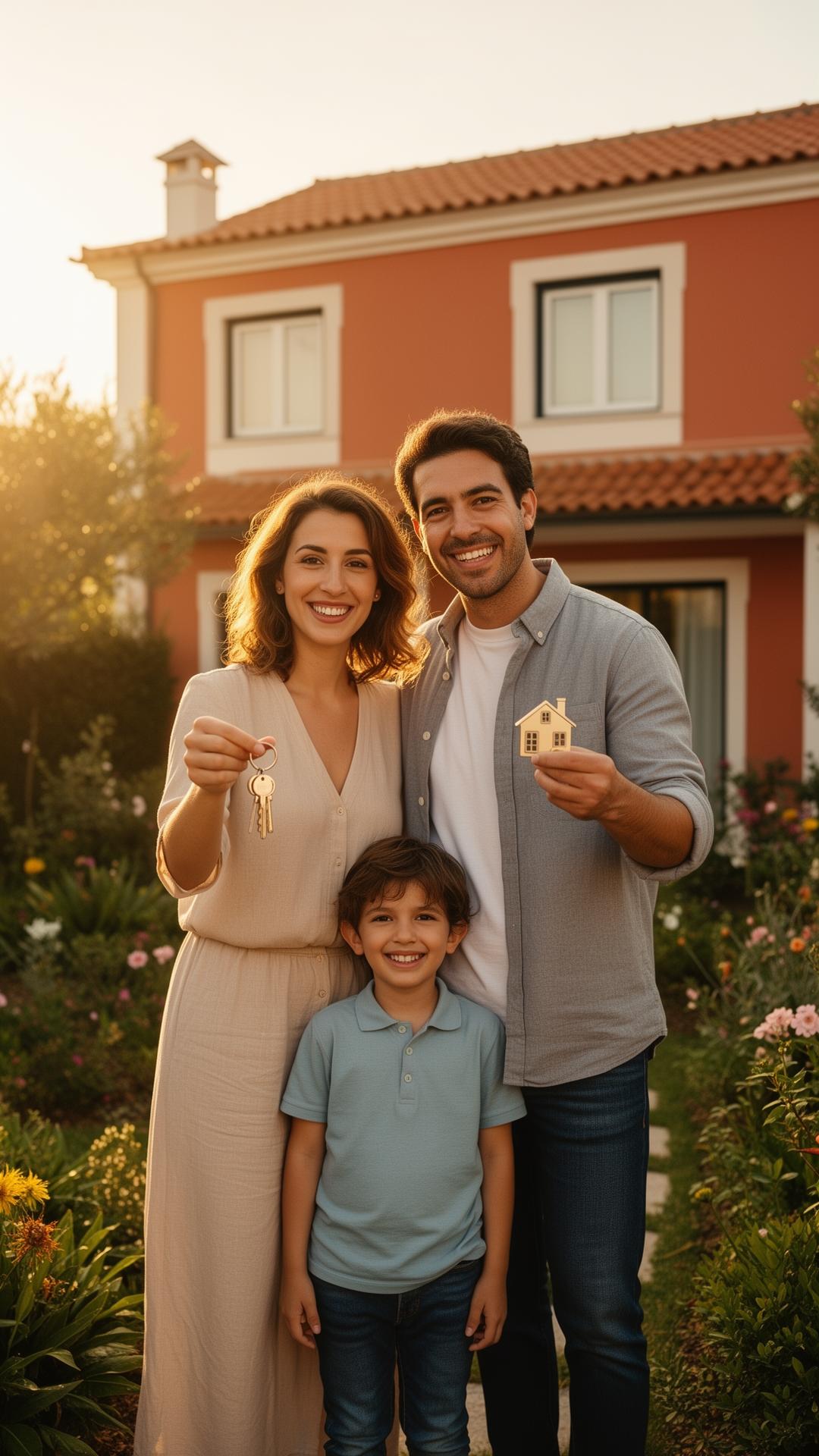 Família portuguesa a celebrar a sua nova casa